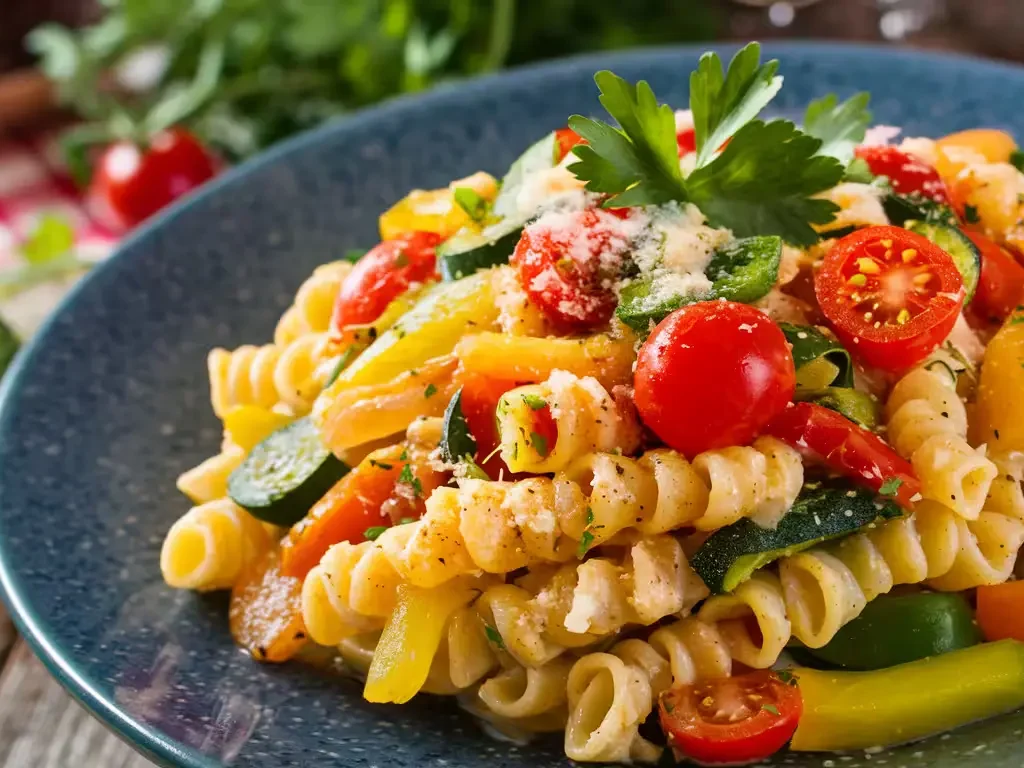 Garlic Veggie Rotini Pasta Recipe